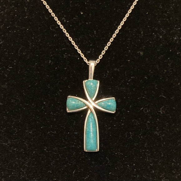 Turquoise Sterling Silver Cross Necklace by Coleman Company - Picture 3 of 7